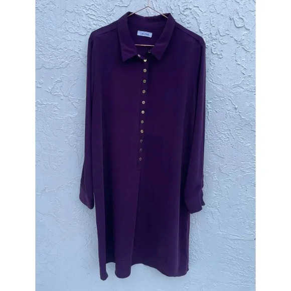 Calvin Klein Womens Pullover Collared Loose Half Button Up Dress Purple Sz M/L - Picture 1 of 13